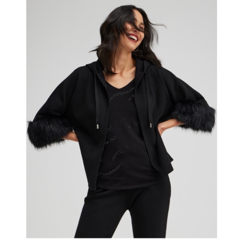 Chico's Zenergy Luxe Cashmere Blend Faux Fur Sweater Jacket